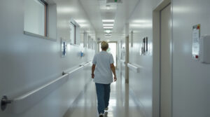 Femme-h&ocirc;pital-couloir.