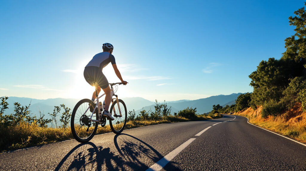 Cycliste solitaire sur montagne